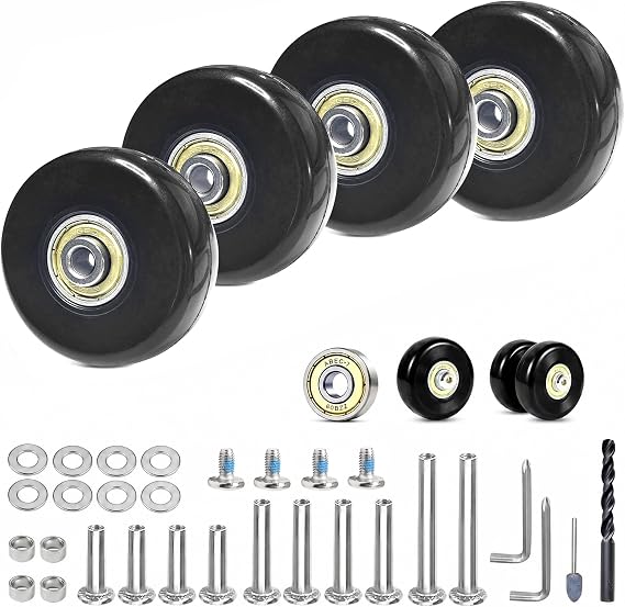 Luggage Wheels Replacement Kit 4PC 2Inch PU Wheels with ABEC-7 Ball Bearing Full Set Repair Tool for Suitcase Travel Box Inline Skate Hand Trolley