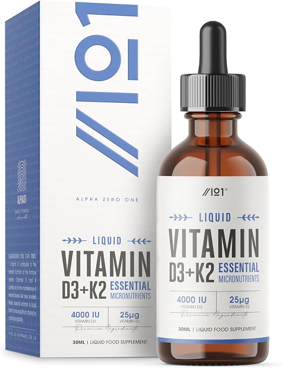 Vitamin D3 K2 Drops - High Strength Vitamin D3 4000 IU & Vitamin K2 25mcg – 30ml (600 Drops) - Liquid Vitamin D 1000IU per Drop - MCT Oil Base - By Alpha01