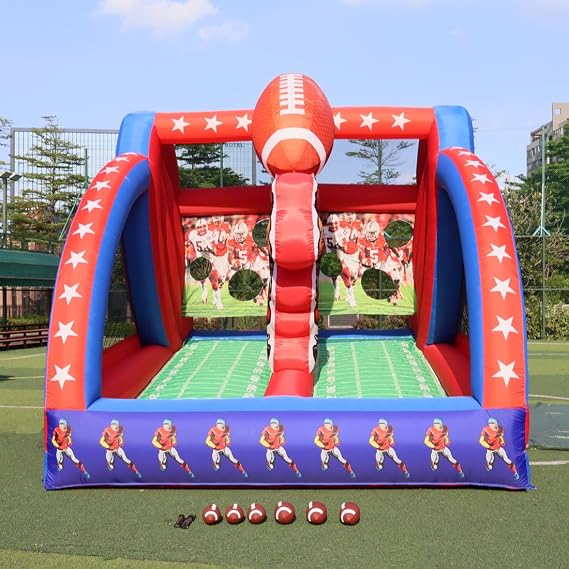 Carnival Inflatable Football Toss Interactive Game Inflatable Rugby Throw Sports with 6 Balls & Blower for Birthday Parties, Lawn Games, School Events