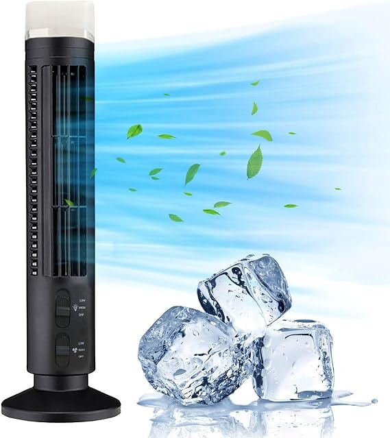 Luqeeg Bladeless Tower Fan, 90 Degree Oscillation Quiet Desk Fan, Easy to and Compact with Fingertip, USB and Battery Powered for Home Office (Black)