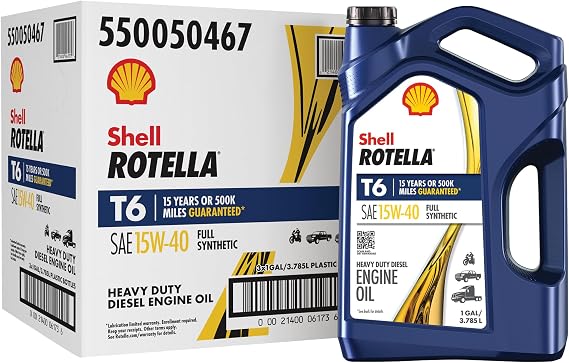 Shell Rotella T6 Full Synthetic 15W-40 Motor Oil, 1 Gallon Pack of 3