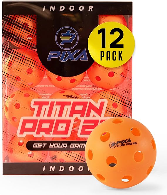 PIXA Titan Pro 26 Indoor Pickleball - USAPA Approved, Durable Indoor Pickleballs, Consistent Bounce, Smooth Flight, Ideal for Competitive Play- Packs of 3, 6, 12, 50