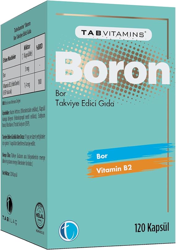TABVITAMINS Boron 120 Bitkisel Kapsül Bor 3 mg Vitamin B2