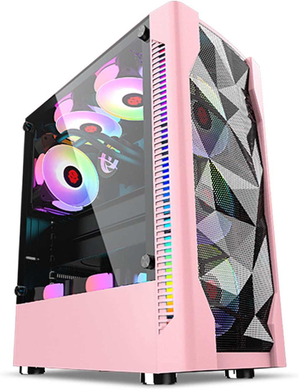 ATX Middle Tower PC Gaming Case - Front USB Port - Quick Release Tempered Glass Side Panel - Cable Management System - Water Cooling Ready - BlackWhitePink, Pink