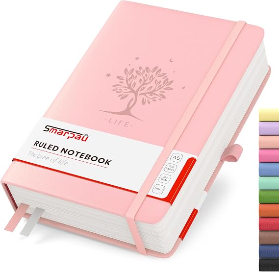 Smarpau Lined Notebook A5 320 Pages, Hardcover Leather Journal for Women