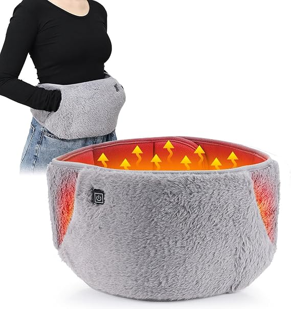Period Electric Waist Belt Heating Pad With 3 Heat Levels, Portable Back Warmer With Adjustable Straps for Women and Girls (Gray)