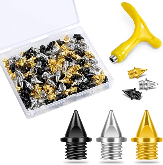 1/4 Inch Track Spikes,130pcs Stainless Steel Pyramid Shoe Spikes with Spike Wrench for Track and Cross Country,Replacement Spikes for Sprint Sports Short Running Shoes