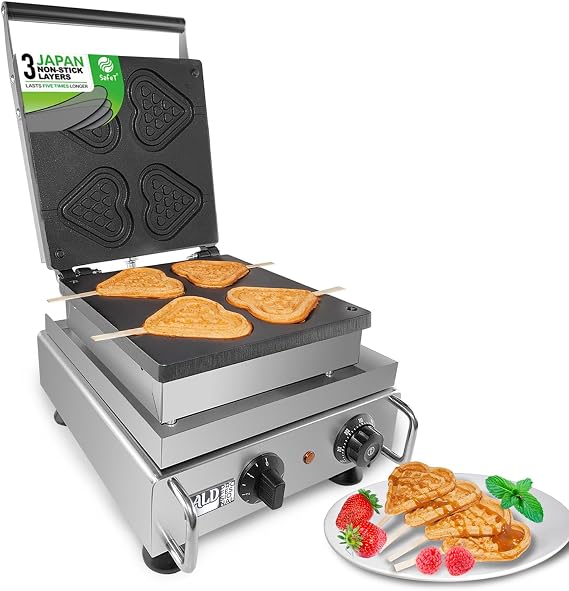 ALDKitchen Waffle Stick Maker | Waffles on a Stick | Nonstick Coating (4 Heart-Shaped)
