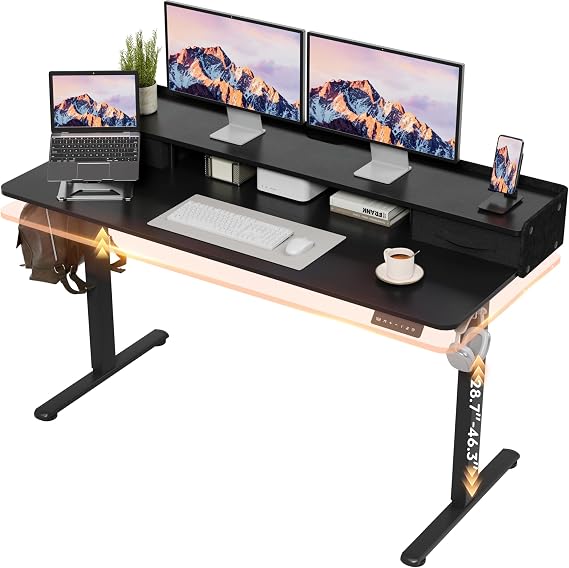 Furmax Electric Standing Desk with Drawers, Stand Up Desk with Storage Shelf Height Adjustable Computer Desk with Organizer for Home Office Ergonomic (Black, 48 Inch)