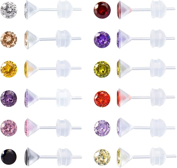 Plastic Post Stud Hoop Earrings for Sensitive Ears Multicolor Cubic Zirconia Butterfly Flower Stud Earrings Set for Women