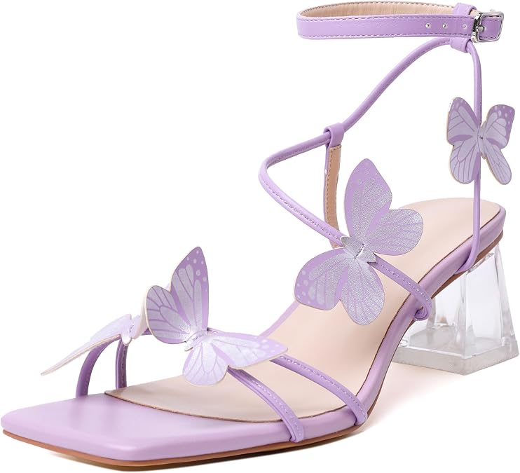 Zamikoo Women's Heeled Sandals Square Open Toe Ankle Strap Block Heels Strappy Clear Heels Chunky Low Heels