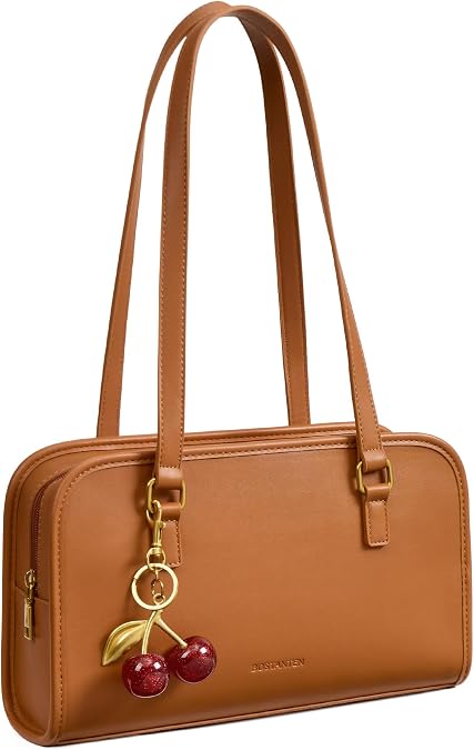 BOSTANTEN Shoulder Bag with Cherry Charm Vegan Leather Purse for Women