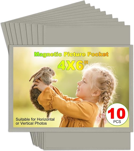 CHUNNIAO Sliver-Grey Magnetic Picture Frame 4X6 for Refrigerator 10 Pack,Photo Magnets Sleeves