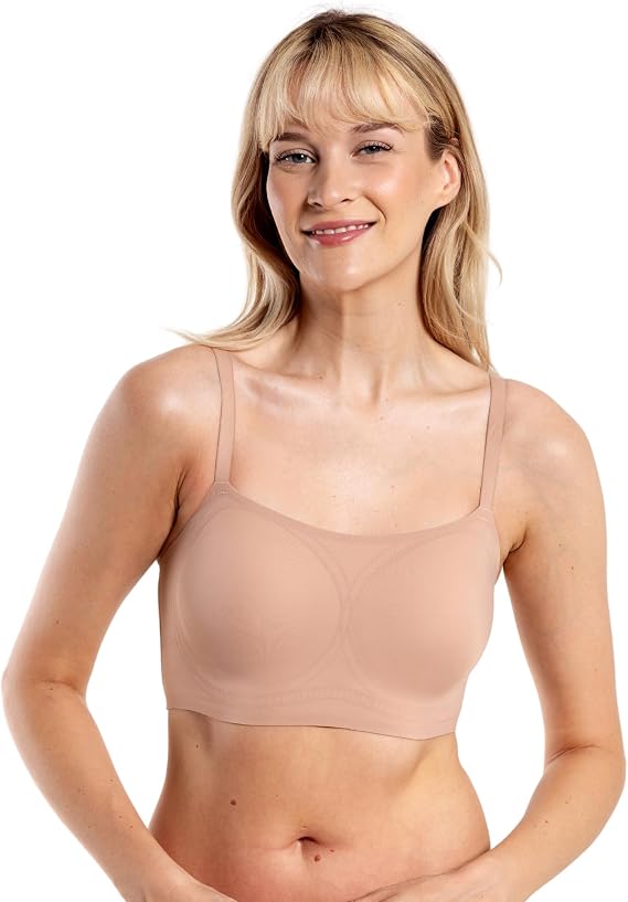 Floatley to The T Shirt Wireless Scoop Neck Adjustable Strap Lightly Lined Bra for Women Soft Silky Comfort Removable Pads