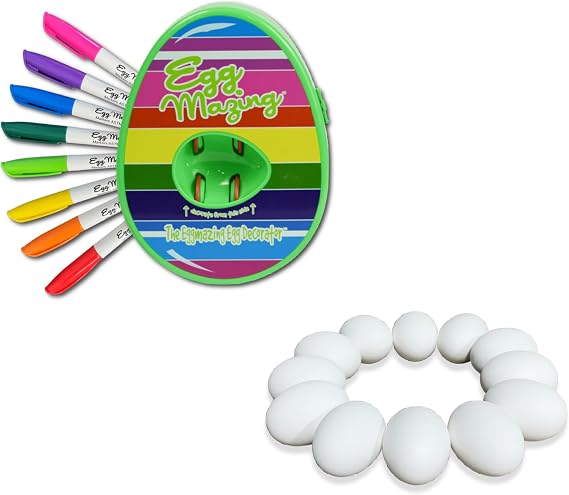 The Eggmazing Egg Decorator Easter Egg Decorating Kit (Spring Green) + White Wooden Eggs (12 Pack)