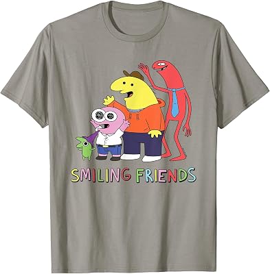 Smiling Friends Stacked Characters with Logo Cartoon T-Shirt