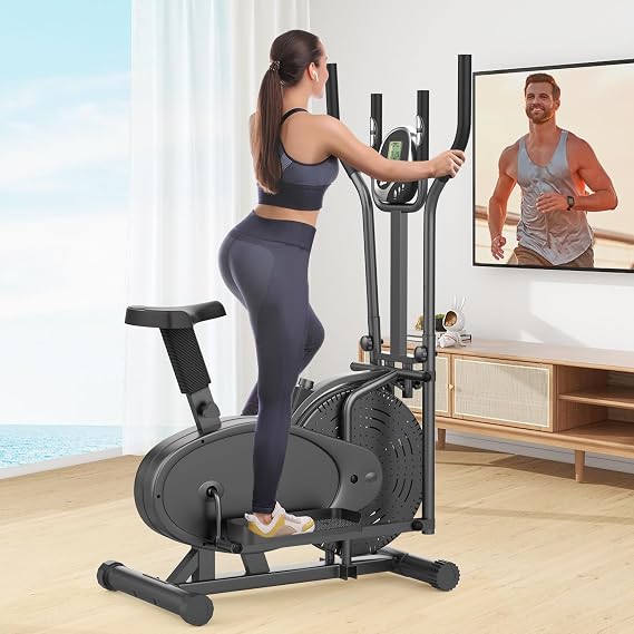 Elliptical Cross Trainer For Home Gym,16 Levels Resistance Magnetic Elliptical Machines, Ultra-Quiet Cross Trainer with LCD Display, Pulse Sensors,
