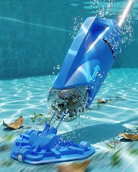 Cordless Pool Vacuum for Above Ground & Inground Pools, 18.5GPM Suction with 2 Brush Heads for Leaves, Debris, with Telescopic Pole Back-Friendly Cleaning, Hot Tub Spa Handheld Cleaner Blue