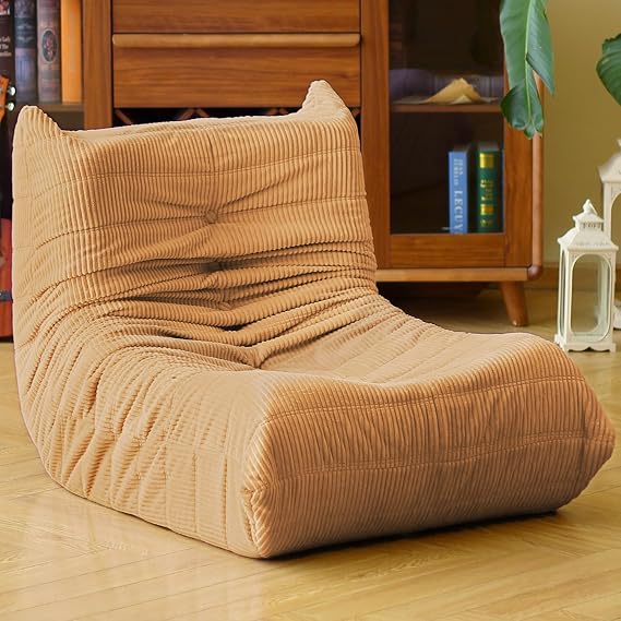 N&V Fireside Floor Sofa- Mid-Century Modern Armless Lounge Chair with Premium Soft Corduroy Fabric, Plush Foam Cushion Accent Chair for Living Room, Bedroom & Office (Khaki)