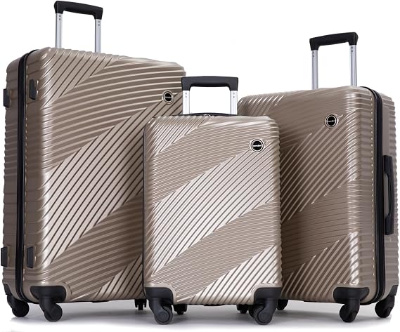Travelhouse 5-piece Hardside luggage set with Spinner Wheel,TSA lock (Gold, 3-piece set)