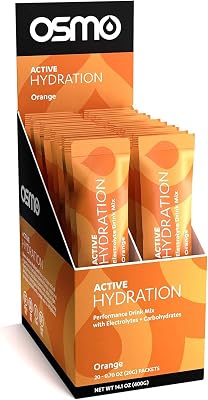 Osmo Active Hydration Electrolyte Powder - Includes Sodium, Magnesium, Potassium, Carbs & Vitamins, All Natural Ingredients, 3X Faster Hydration, Boosts Power & Endurance - 20 Packets, Orange
