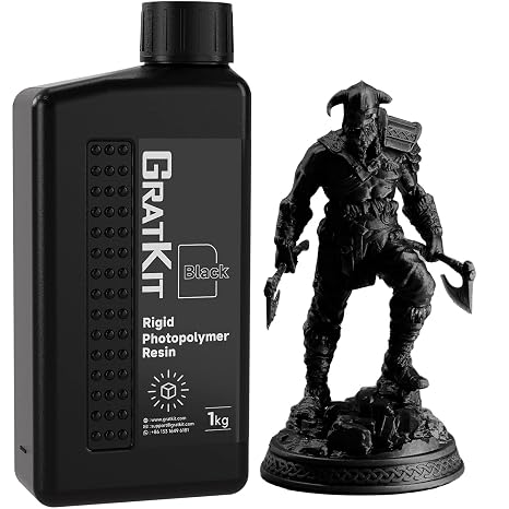 GratKit 8K 10K Rigid Resin, 3D Printer 405nm UV-Curing Photopolymer Resin, Low Odor 3D Printing Resin - 1000g,Black