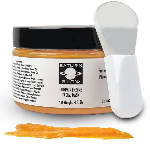Pumpkin Enzyme Face Mask, Vegan Exfoliating Facial Mask, Anti Aging Facial Treatment, Moisturizing & Hydrating Skincare, Glycolic Acid, Enzymatic Dermal Resurfacer, (4oz, 1, Applicator)