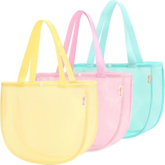 Tagitary Mesh Beach Shell Bags for Kids - Sand Toys Treasure Bag Set of 3