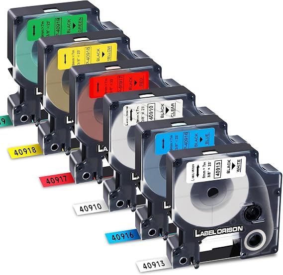 Compatible label tape as for Dymo D1 40910 40913 40916 40917 40918 40919 for Dymo LabelPoint 200 250 300, LabelManager 120P 160 280 300 360D 420P 45P 0D 500. TS, 9 mm x 7 m, pack of 6