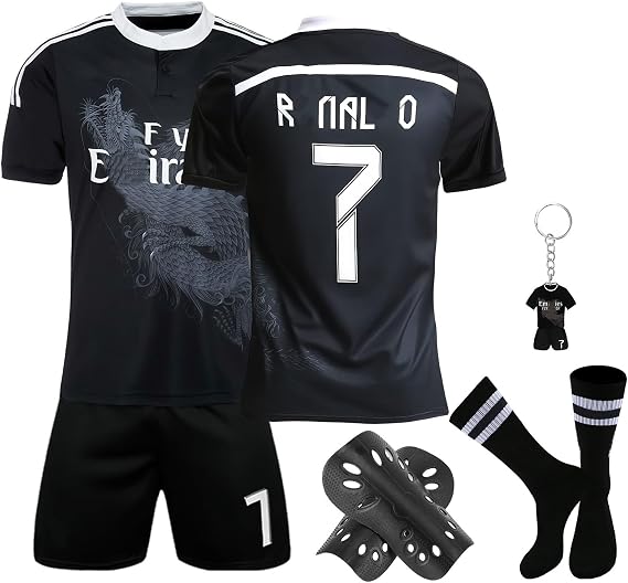 Football Jersey for Children Jersey No. 7 Football Jerseys Football T-Shirt Shorts Socks Keyring and Shin Pads Set Outdoor Football Jersey for Boys
