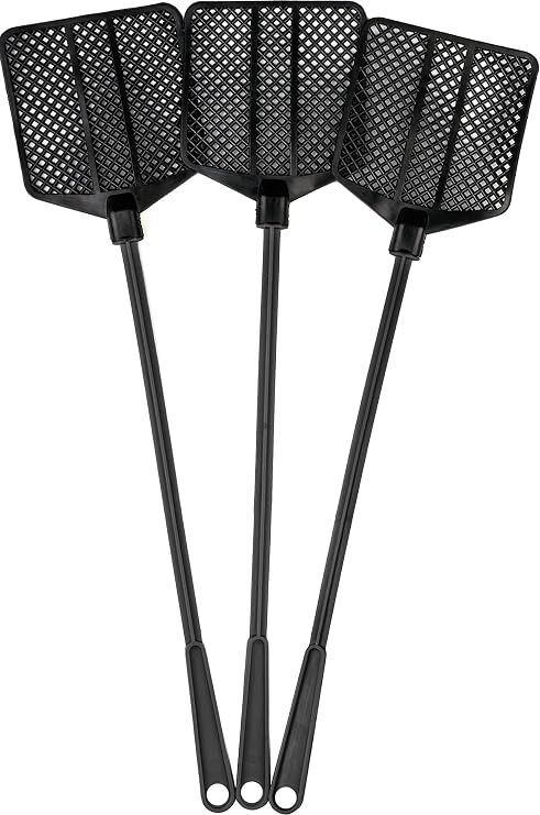 Rubber Fly Swatter, Long Fly Swatter Pack, Fly Swatter Heavy Duty, All Black Colors (3 Pack)