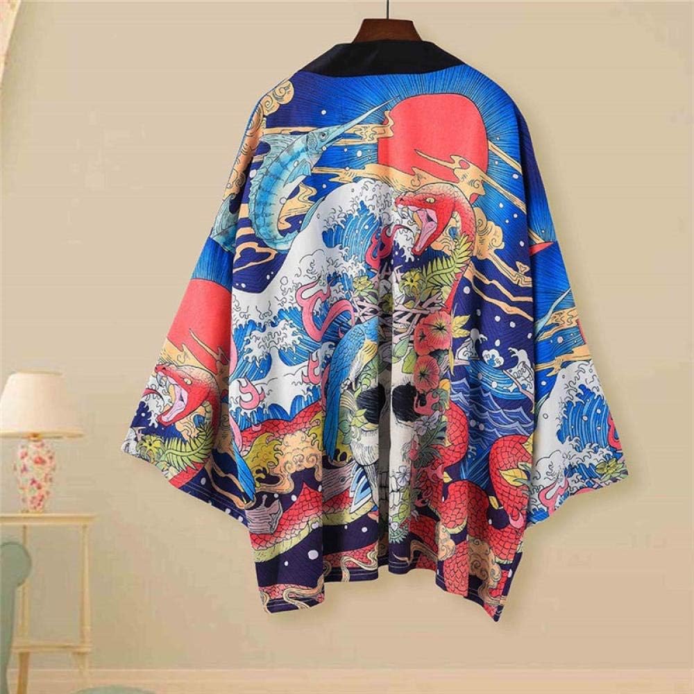 Kimono Cardigan Yukata Haori Mens Japanese Kimono Cardigan Male Samurai Clothing Kimono Jacket Mens Kimono Shirt Yukata Haori GaYouny Color : Style Q, Size: M