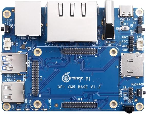 Orange Pi CM5 Base Board with 22.5G LAN Ports, 1Gigabit LAN Port, 3Standard CM5 Connectors, 4Camera Ports, HDMI and USB, CM5 Carrier Board Compatible with Orange Pi CM5 Core Board