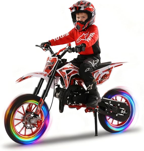 Grebest 49cc Kids Dirt Bike, 2-Stoke Mini Bike Gas Power Motocross, Off Road Mini Motorcycle, Pocket Motorbike with Front Rear Disc Brakes, Racing Max Speed 40KM/H, Dirt Bike for Boys Gorls Red