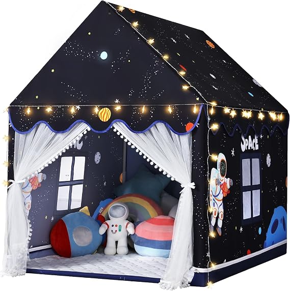 Wilwolfer Space Kids Tent Indoor: with Mat - Kids Play Tent Space Toys - Bedroom Decorations Astronaut Rocket Ship (Black)