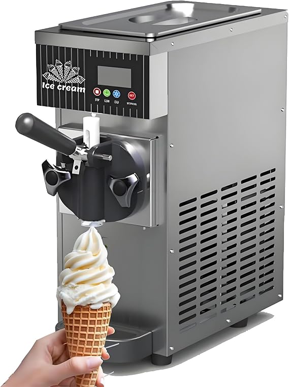 Commercial Ice Cream Machine 450W/750W 5.8-7.9 Gal/H Soft Serve Ice Cream Maker with Auto Clean,LCD Panel, Countertop for Snack Restaurants Bars Silver-450W