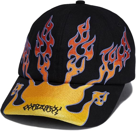 Corduroy Flames Strapback Hat - Black