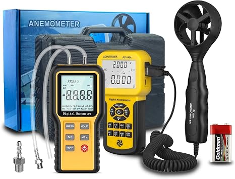 CFM Anemometer AP-846A Air Flow Meter with HVAC Manometer Gas Pressure Meter AP-QX-1201 (2Packs)
