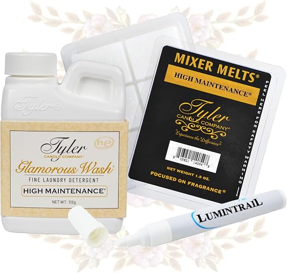 Tyler Diva Glamorous Wash Laundry Detergent (4 oz.) Bundle with Tyler Diva Mixer Melts and Lumintrail Stain Remover Pen - Perfect Diva Gift Pack Scented Bundle - Skin Sensitive Laundry Detergent