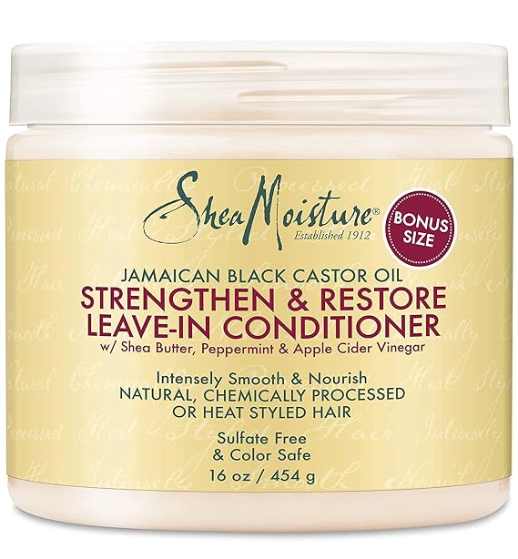 Shea Moisture Leave-In Conditioner, Jamaican Black Castor Oil Strengthen & Restore for Healthy Hair Growth, Vitamin E, Curly Hair Products Safe for Hair Color, Family Size, 16 Oz
