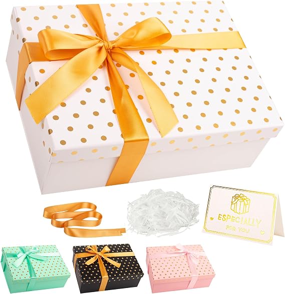 Luxury White Gift Box with Lid 25x18x9cm Medium/Large Empty Gift Boxes for Presents, Gift Box for Birthday Anniversary Wedding Christmas Valentines Present Box with Ribbon Girls Her Women