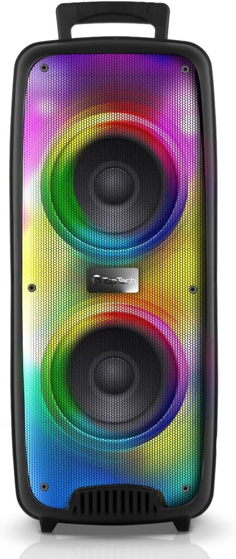 Top Tech Audio Double 6.5-inch Portable Speaker with Microphone and Flaming Lights - Perfect for Parties and Events