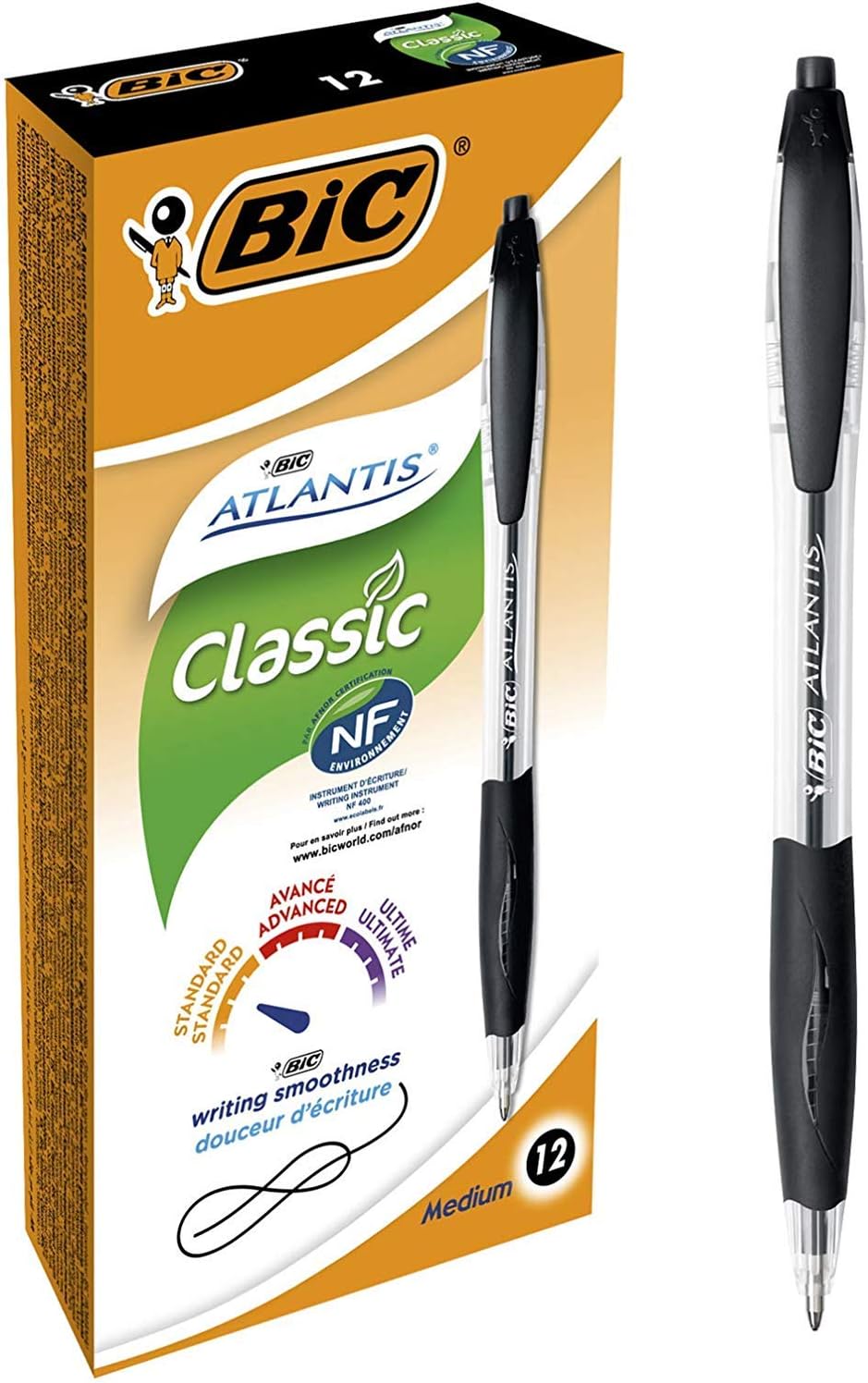 BIC Atlantis Classic push ballpoint pen 0.32 mm, 12 pieces in a box black