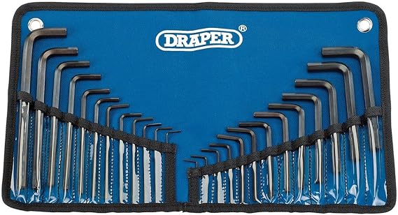 Draper 33892 Metric/Imperial Combined Hexagon Allen Key Set in Tool Roll, 25 Pieces, Blue