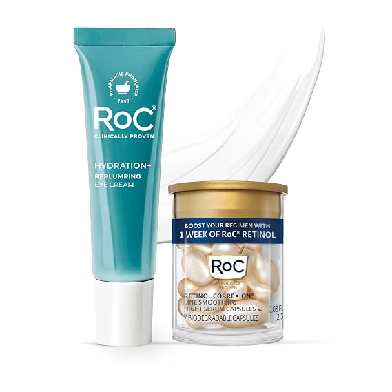 RoC Multi Correxion Hyaluronic Acid Anti Aging Under Eye Cream for Puffiness & Dark Circles (.5 OZ) Retinol Capsules (7 CT), Skin Care Routine, Fragrance & Paraben Free, (Packaging May Vary)