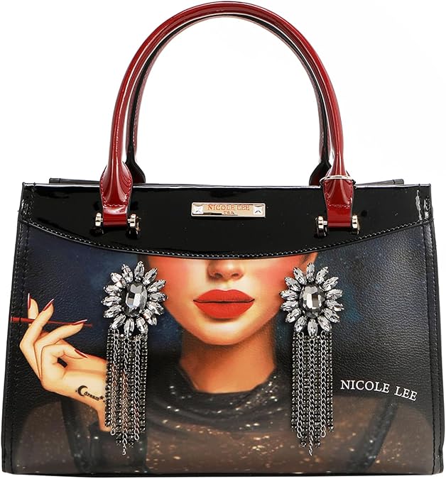 Nicole Lee Samantha La Belleza Tote Bag, Vegan Leather, Rhinestone Embellished, 3 Compartments, Detachable Crossbody Strap Fall (SAMANTHA LA BELLEZA)