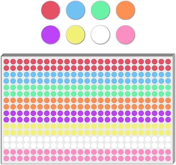 6000 Pack - 1/4" Small Colored Dot Stickers Round Labels, 8 Colors