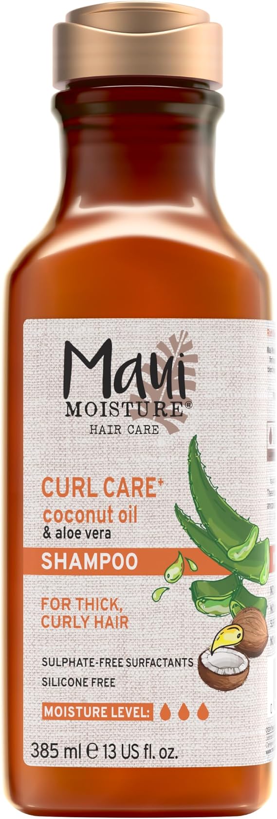 Maui Moisture Curl Care + Coconut Oil Shampoo, with Aloe Vera, for Thick & Curly Hair, Detangles and Defines Hair, Sulfate, Silicone and Mineral Oil Free, Vegan, 385ml