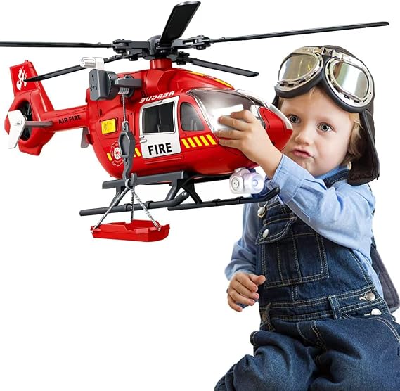 Kids Toys for 3 4 5 6 7 Years Old Boys, Large Helicopter Toy,Police Toys Crane Toy with Lights and Sounds,with Cargo Basket,Toddlers Gifts
