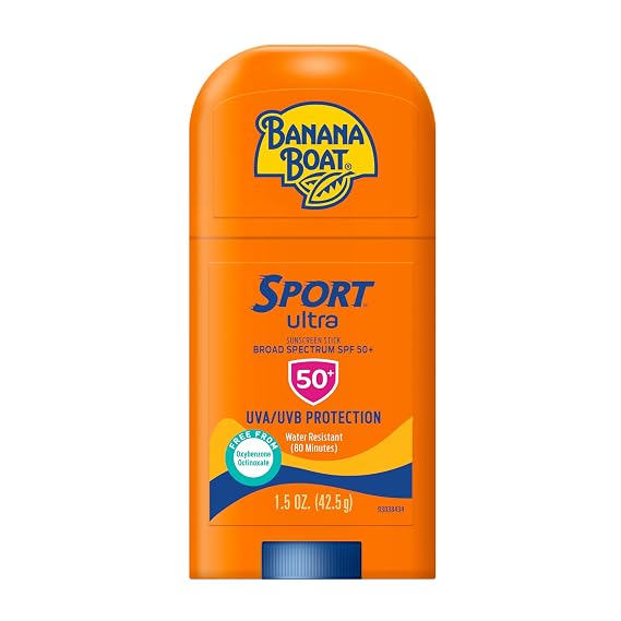 Banana Boat Sport SPF 50 Sunscreen Stick, 1.5 oz | Travel size sunscreen for face and body, Water and sweat resistant, Easy application, UVA/UVB broad spectrum protection